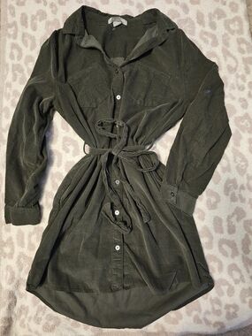 Lucky Brand Olive Green Corduroy Button-Front Dress